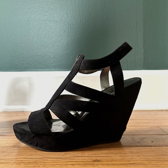 Carlos Santana Shoes - Black zip-up wedges